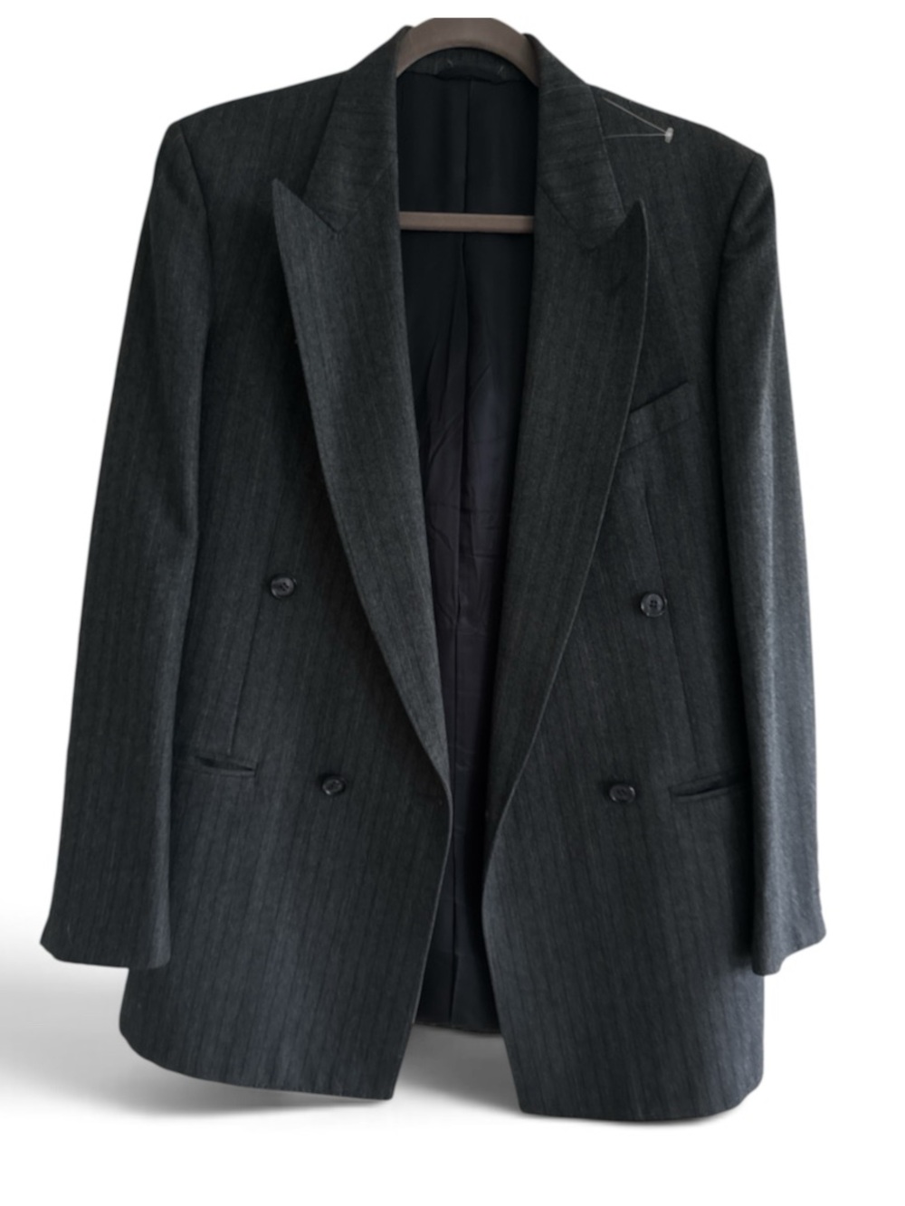 Classic Double-Breasted Charcoal Women’s Blazer ss 17” Length 31” PTP 21” sle 25